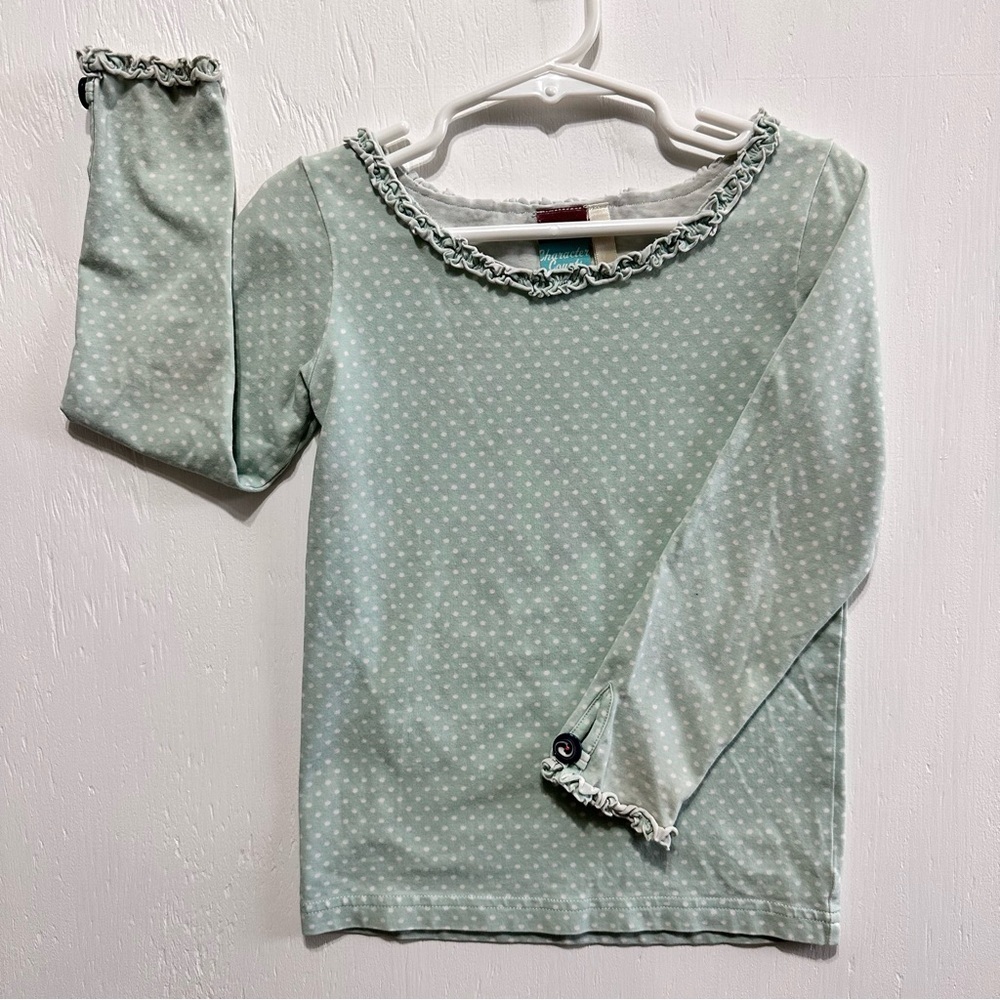 MATILDA JANE • Girls 4  • Pastel Green & White Polka Dots + Long Sleeves TEE TOP